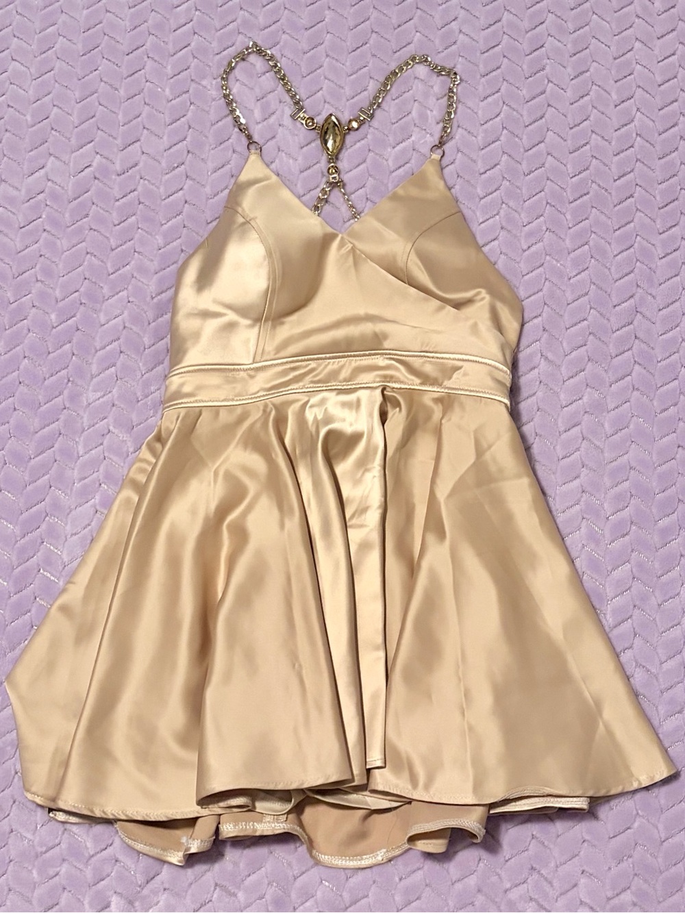 No Brand, Beige Satin Chain-Back Party Dress